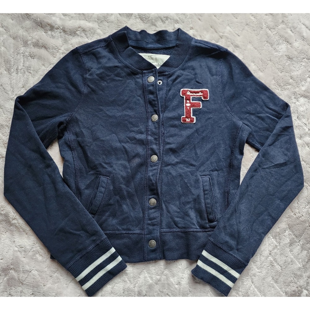 Abercrombie & Fitch Navy Varsity Jacket Sweatshirt Y2K Letterman Women Medium